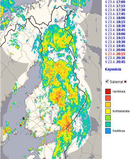 ukkosrintama kartta Salamahavainnot Ilmatieteen Laitos ukkosrintama kartta